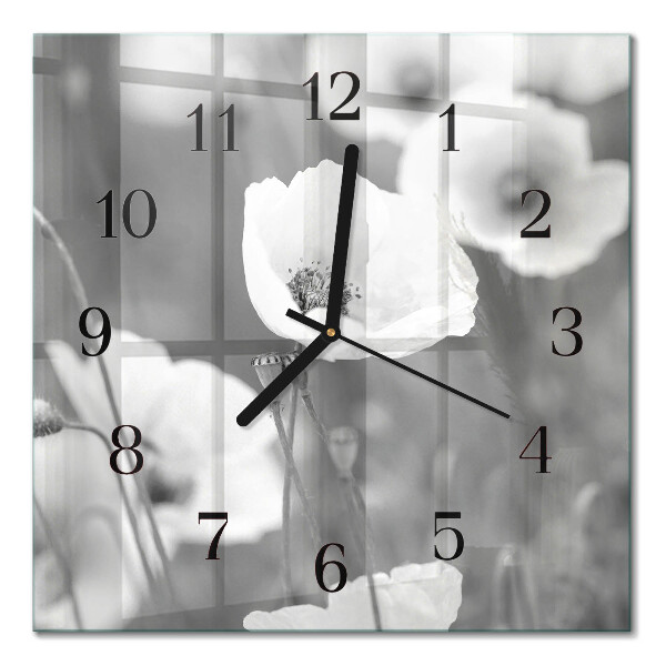 Quadratische wanduhr modern Mohnblumen