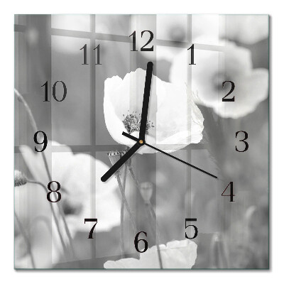 Quadratische wanduhr modern Mohnblumen