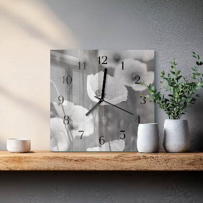 Quadratische wanduhr modern Mohnblumen