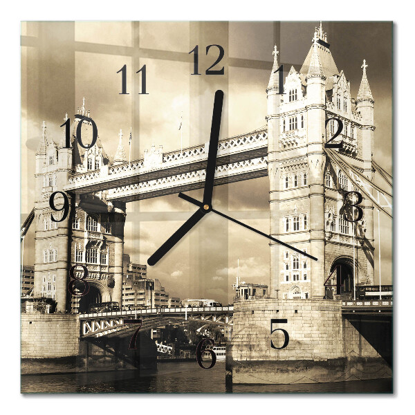 Quadratische wanduhr modern London Bridge in Sepia