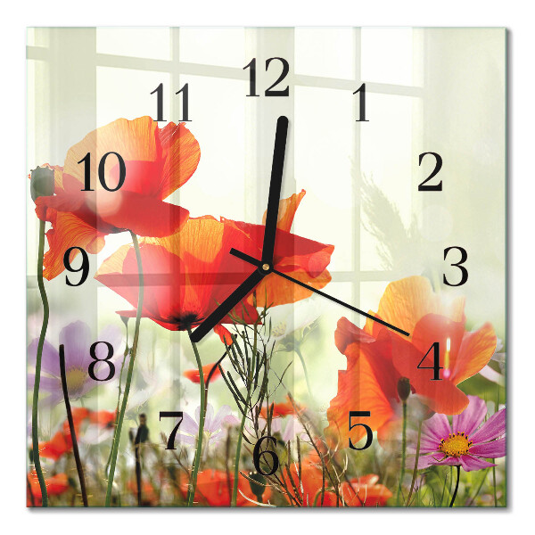 Glasuhr quadratisch Mohnblumen