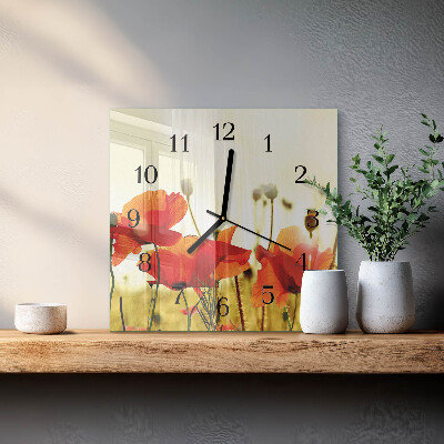 Quadratische wanduhr Mohnblumen