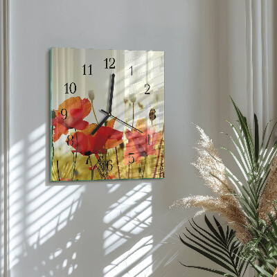 Quadratische wanduhr Mohnblumen