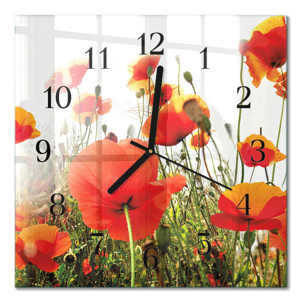 Quadratische wanduhr Mohnblumen