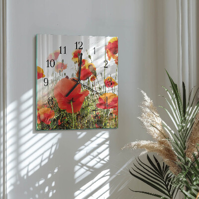 Quadratische wanduhr Mohnblumen