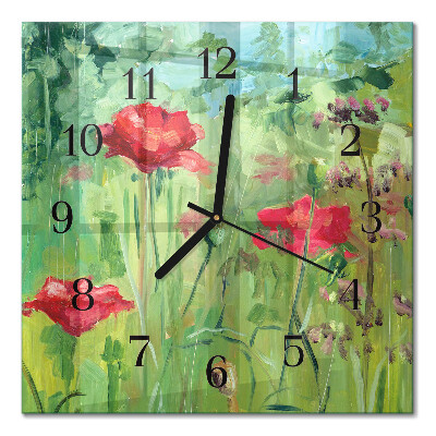 Quadratische wanduhr modern Mohnblumen