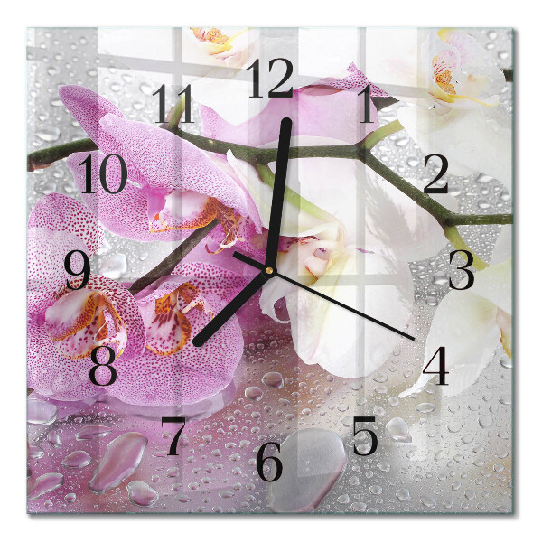 Quadratische wanduhr Orchidee