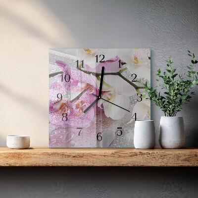 Quadratische wanduhr Orchidee