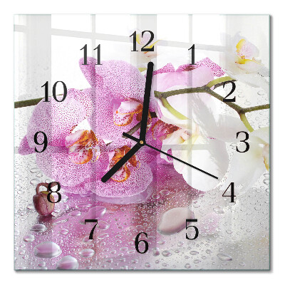 Quadratische wanduhr Orchidee