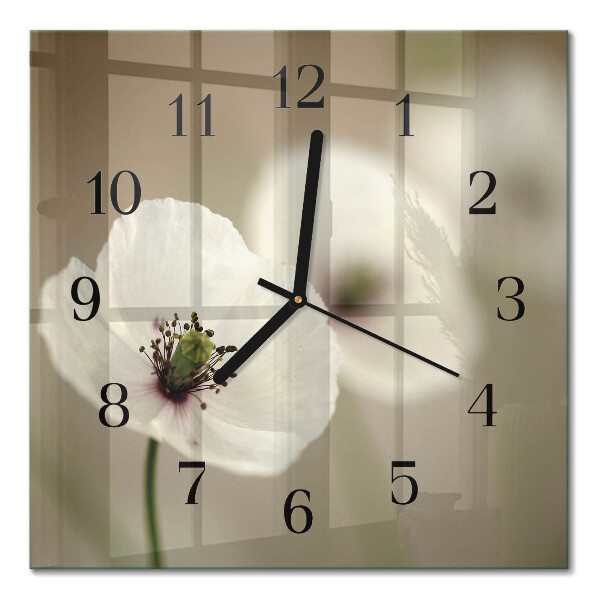 Quadratische wanduhr Mohn
