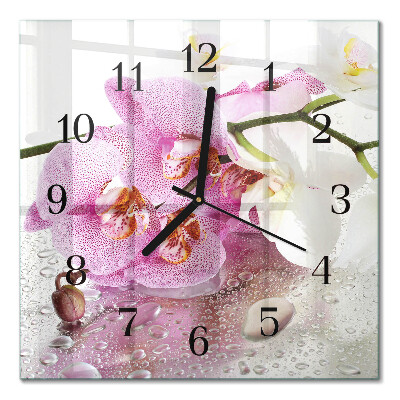 Moderne wanduhr quadratisch Orchidee