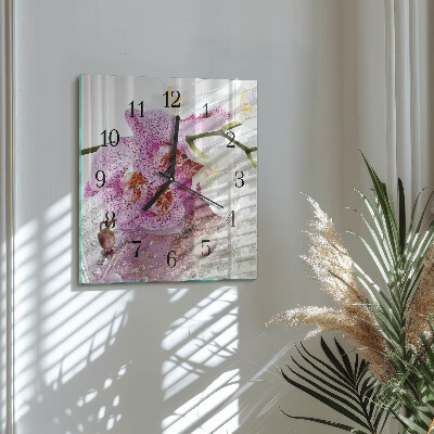 Moderne wanduhr quadratisch Orchidee