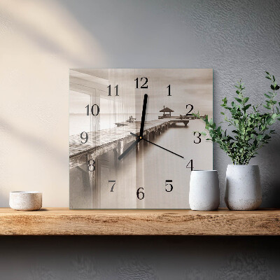 Quadratische wanduhr modern Holzbrücke