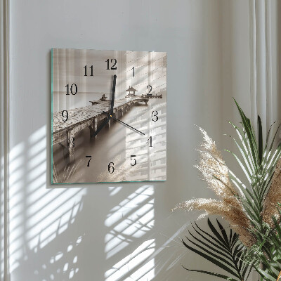 Quadratische wanduhr modern Holzbrücke