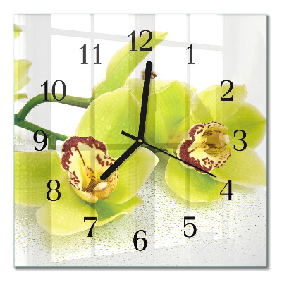 Moderne wanduhr quadratisch Orchidee