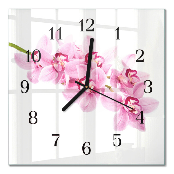 Glasuhr quadratisch Orchidee