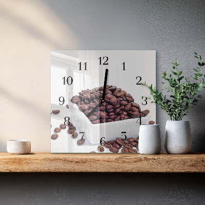 Quadratische wanduhr modern Kaffeebohnen