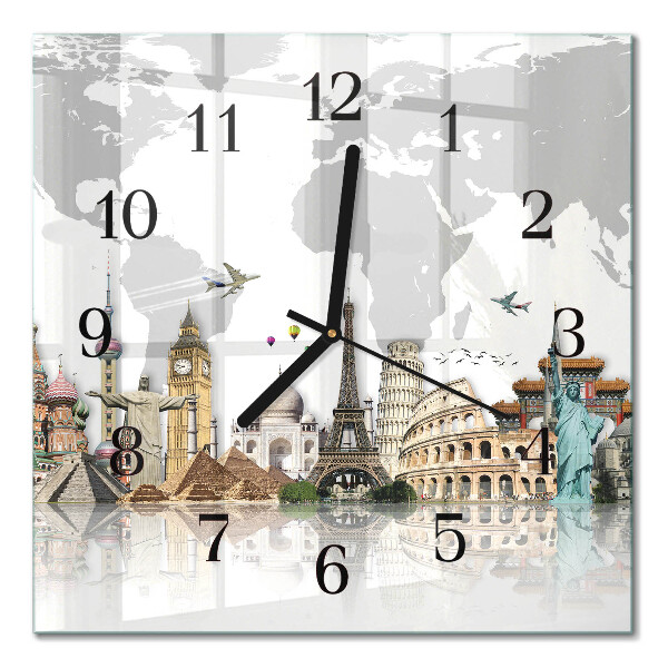 Quadratische wanduhr Welt