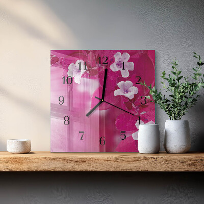 Glasuhr quadratisch Blumen