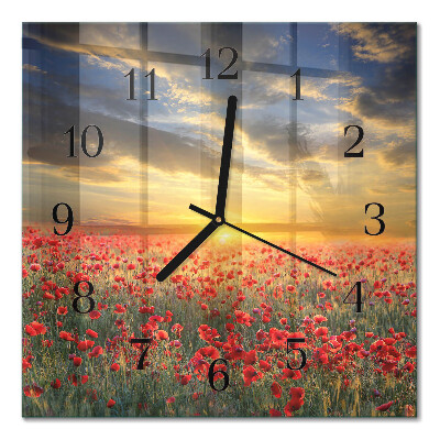 Quadratische wanduhr modern Mohnfeld