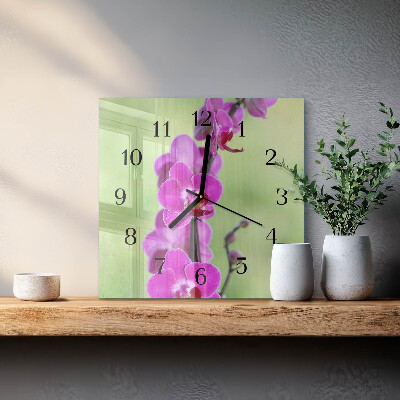 Moderne wanduhr quadratisch Orchidee