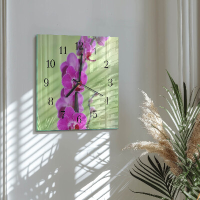 Moderne wanduhr quadratisch Orchidee