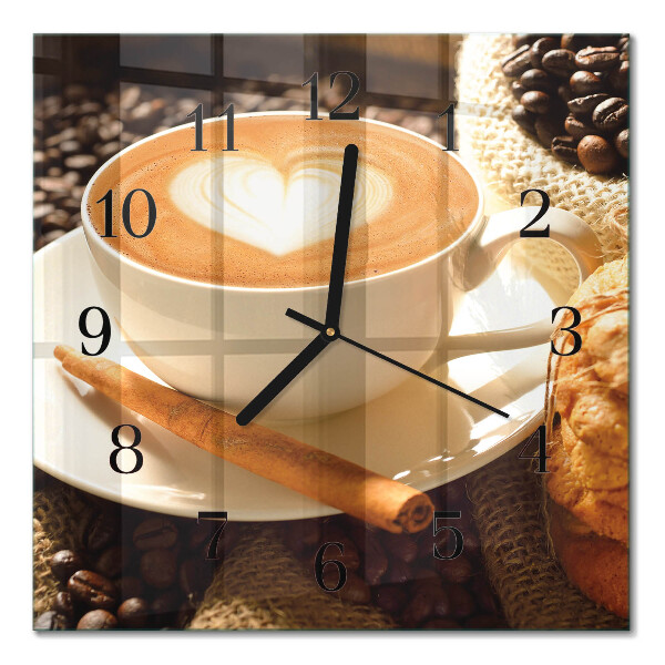 Quadratische wanduhr Kaffeeherz