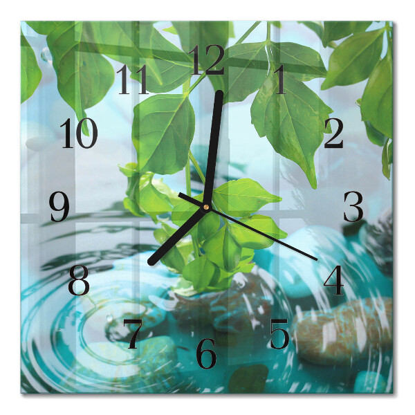 Quadratische wanduhr modern Blätter