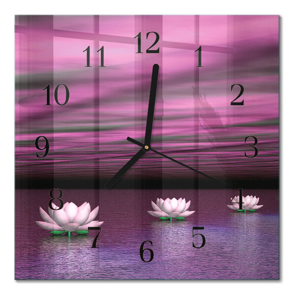 Quadratische wanduhr modern Seerosen