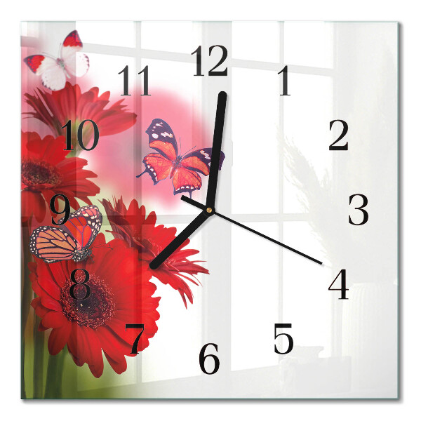 Glasuhr quadratisch Gerbera