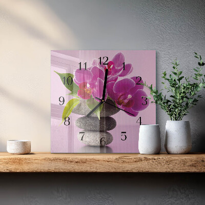 Moderne wanduhr quadratisch Orchidee