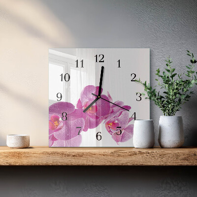 Moderne wanduhr quadratisch Orchidee