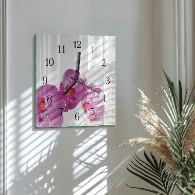 Moderne wanduhr quadratisch Orchidee