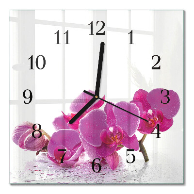 Quadratische wanduhr modern Orchidee