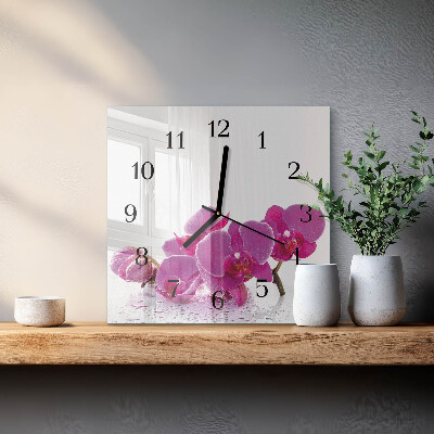 Quadratische wanduhr modern Orchidee