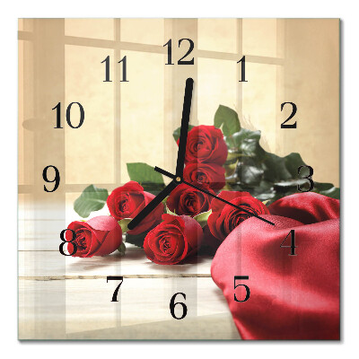 Quadratische wanduhr Rosen
