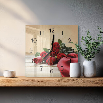 Quadratische wanduhr Rosen