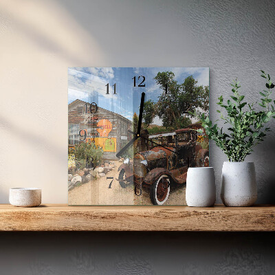 Quadratische wanduhr Altes Auto