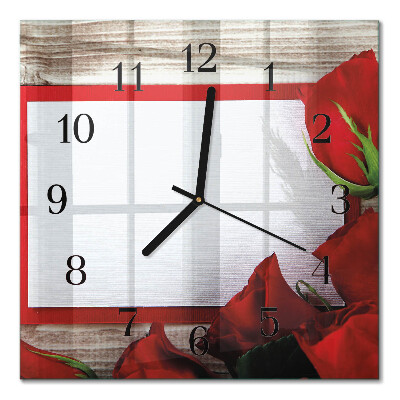 Quadratische wanduhr Rosen