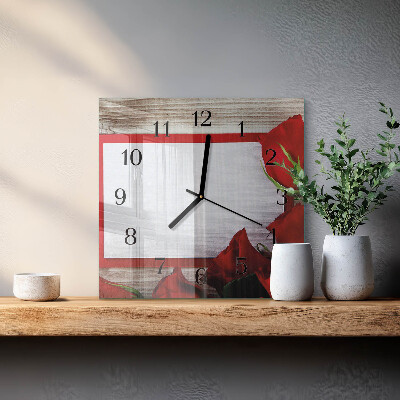 Quadratische wanduhr Rosen
