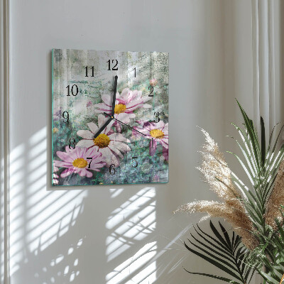 Wanduhr mit motiv quadratisch Blumen