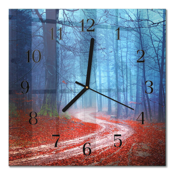 Wanduhr mit motiv quadratisch Waldweg