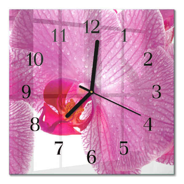 Glasuhr quadratisch Orchidee