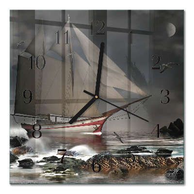 Quadratische wanduhr Segelboot