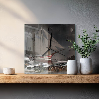 Quadratische wanduhr Segelboot