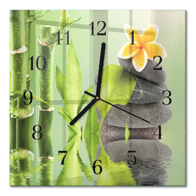 Quadratische wanduhr Bambussteine