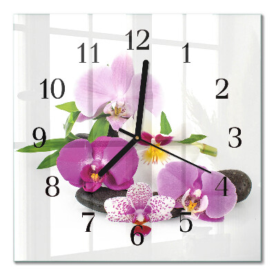 Glasuhr quadratisch Orchidee