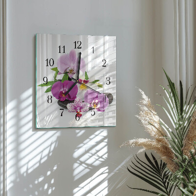 Glasuhr quadratisch Orchidee