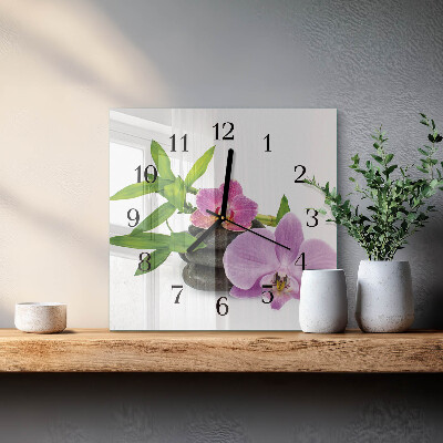 Quadratische wanduhr Orchidee