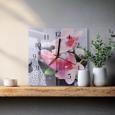 Glasuhr quadratisch Orchidee